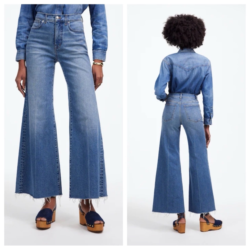 Madewell Flared Wide Leg Crop raw hem stretch jeans size 32